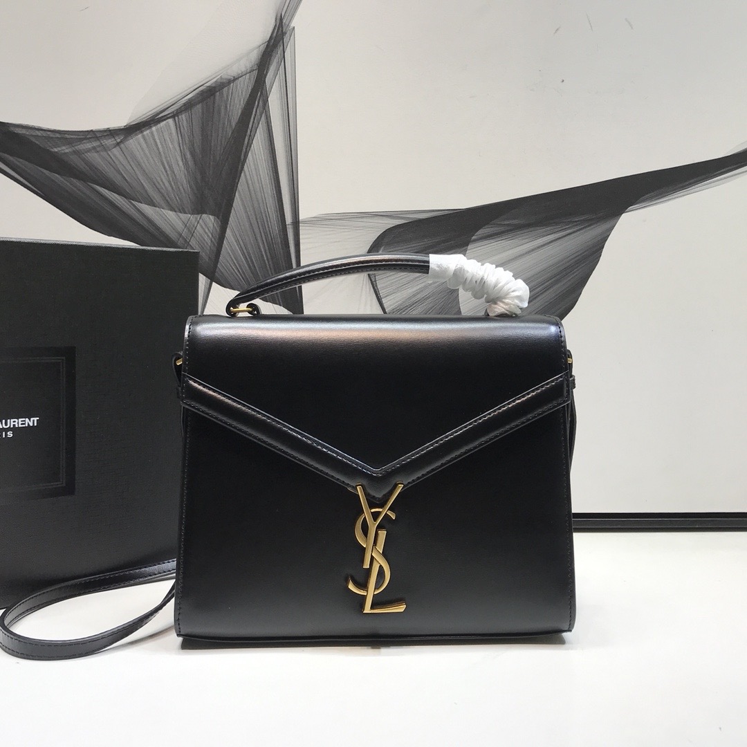 Sa1nt Lau*nt Cassandra Medium Top Handle Bag In Grain Black For Women 9.6in/24.5cm Y51 623931BOW0W1000