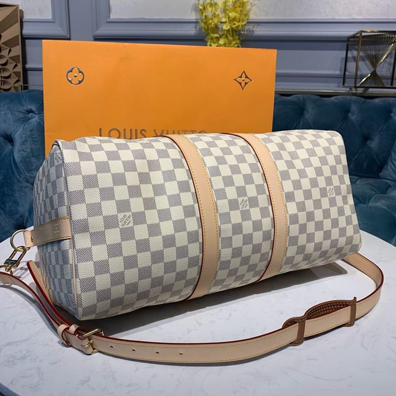 L0vis Vvtt0n Keepall Bandouliere 45 Damier Azur Canvas Travel Bags 17.7in/45cm LV N41430