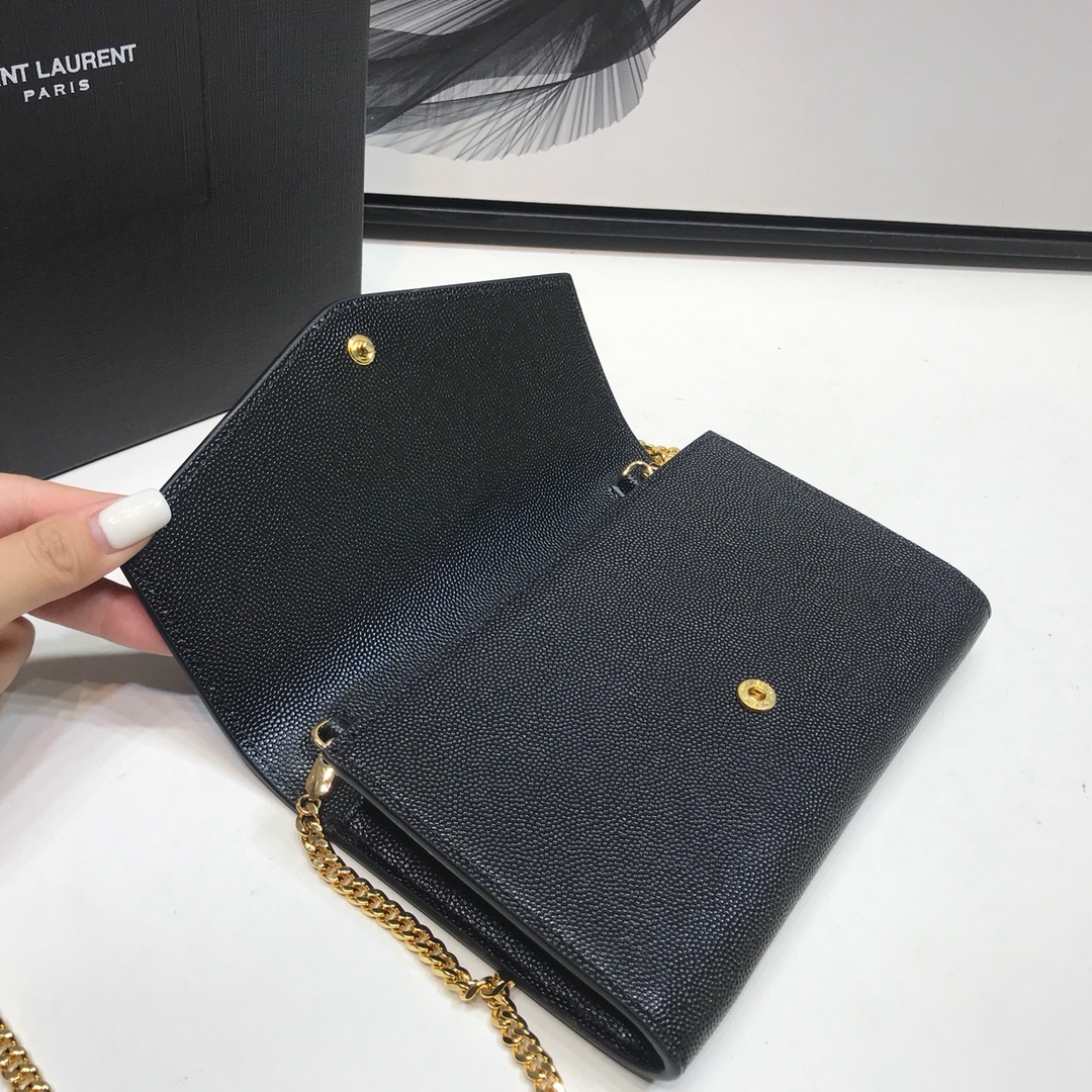 Sa1nt Lau*nt Uptown Chain Wallet Black For Women 7.4in/19cm Y51 6077881GF0J1000
