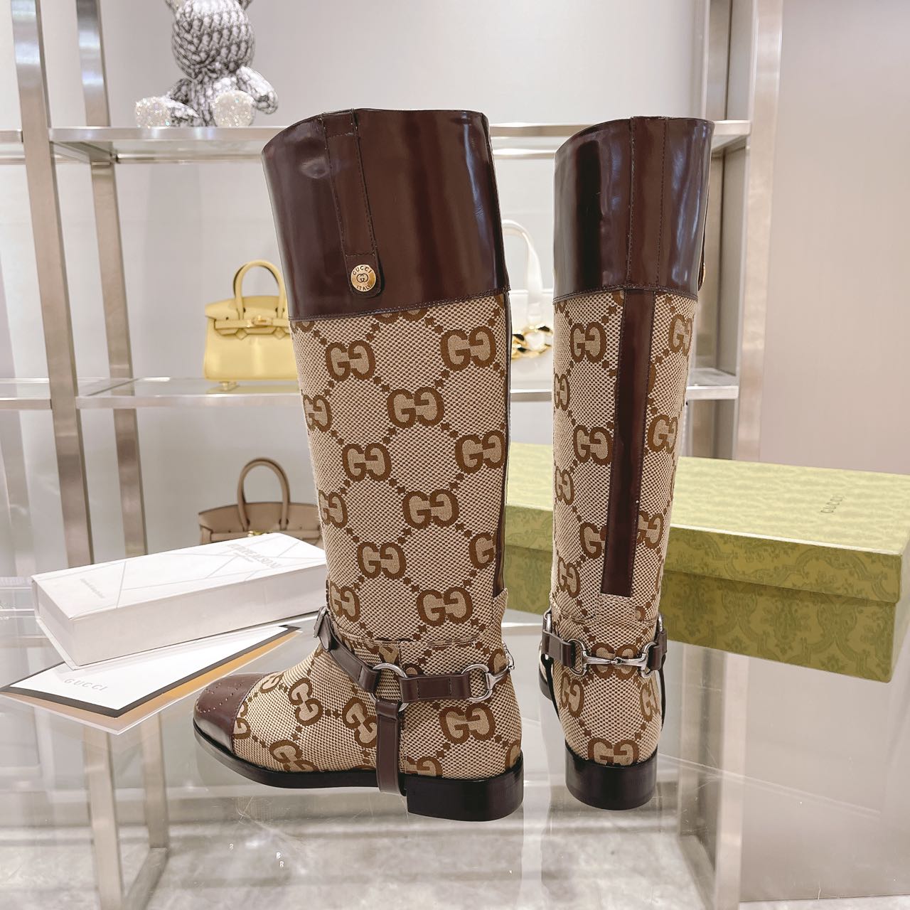 Gvc*1 Knee-High Boots With Harness Beige For Women GG 674673 UKO50 2597