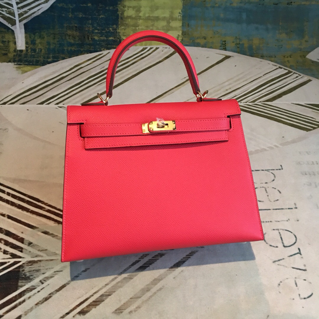 H**me5 Kelly Red For Women Gold Toned Hardware 10in/25cm