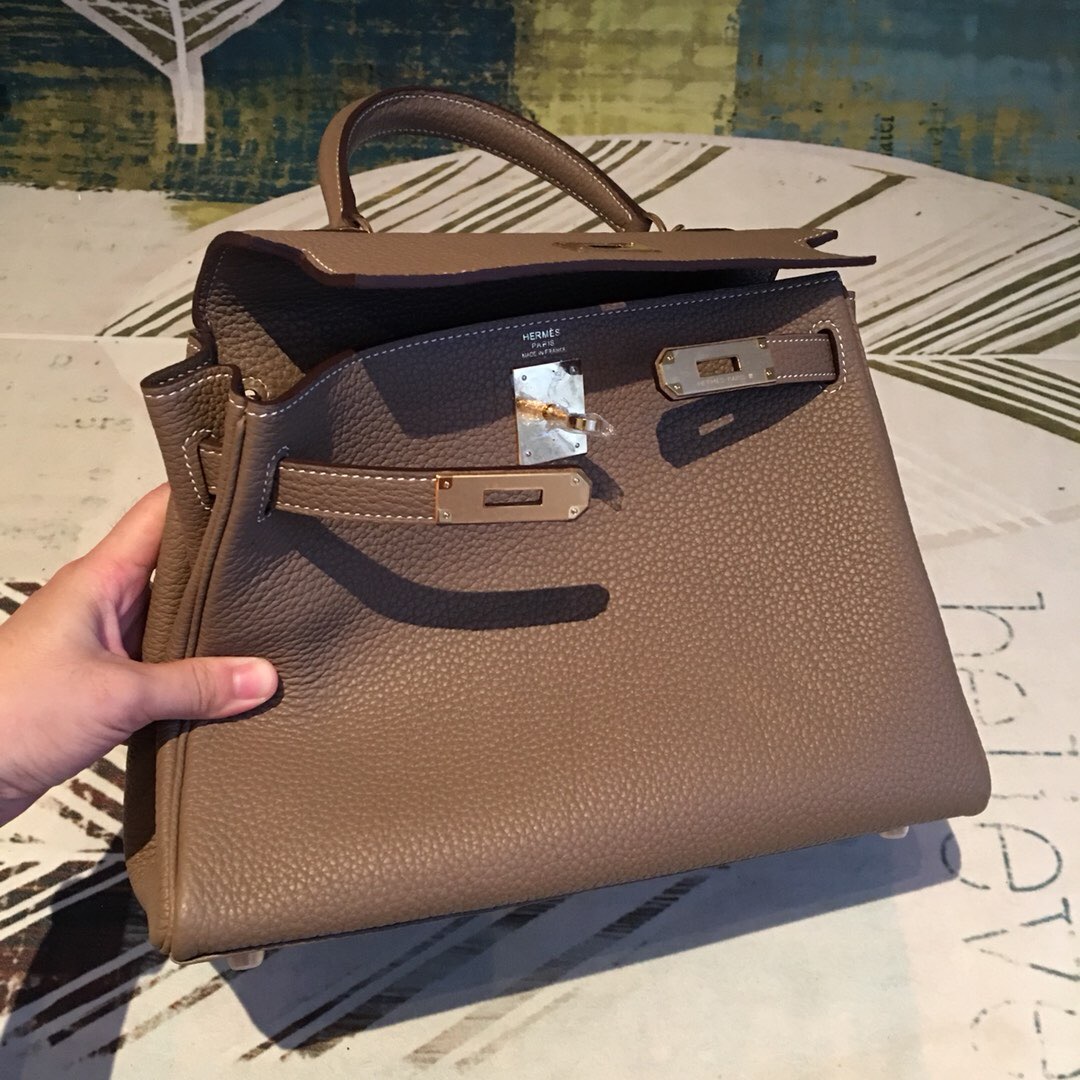 H**me5 Kelly 28 Greige Bag With Gold Toned Harware For Women, Women’s Handbags, Shoulder Bags 11in/28cm