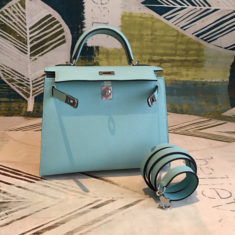 H**me5 Kelly Light Blue For Women Silver Toned Hardware 10in/25cm
