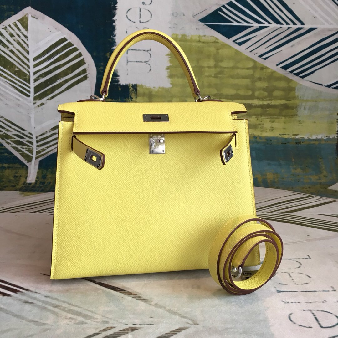 H**me5 Kelly Light Yellow For Women Silver Toned Hardware 10in/25cm