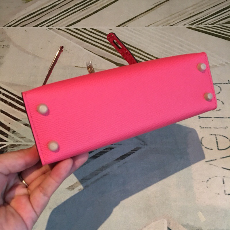 H**me5 Mini Kelly Pink For Women Gold Toned Hardware 7.5in/19cm
