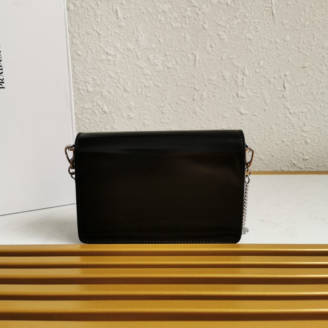 Pra*a Brushed Shoulder Bag Black For Women, Women’s Bags 6.7in/17cm