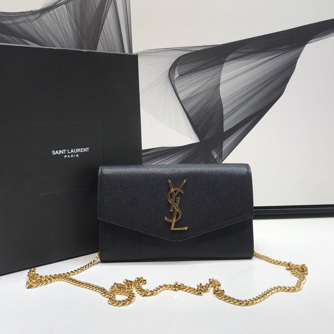 Sa1nt Lau*nt Uptown Chain Wallet Black For Women 7.4in/19cm Y51 6077881GF0J1000
