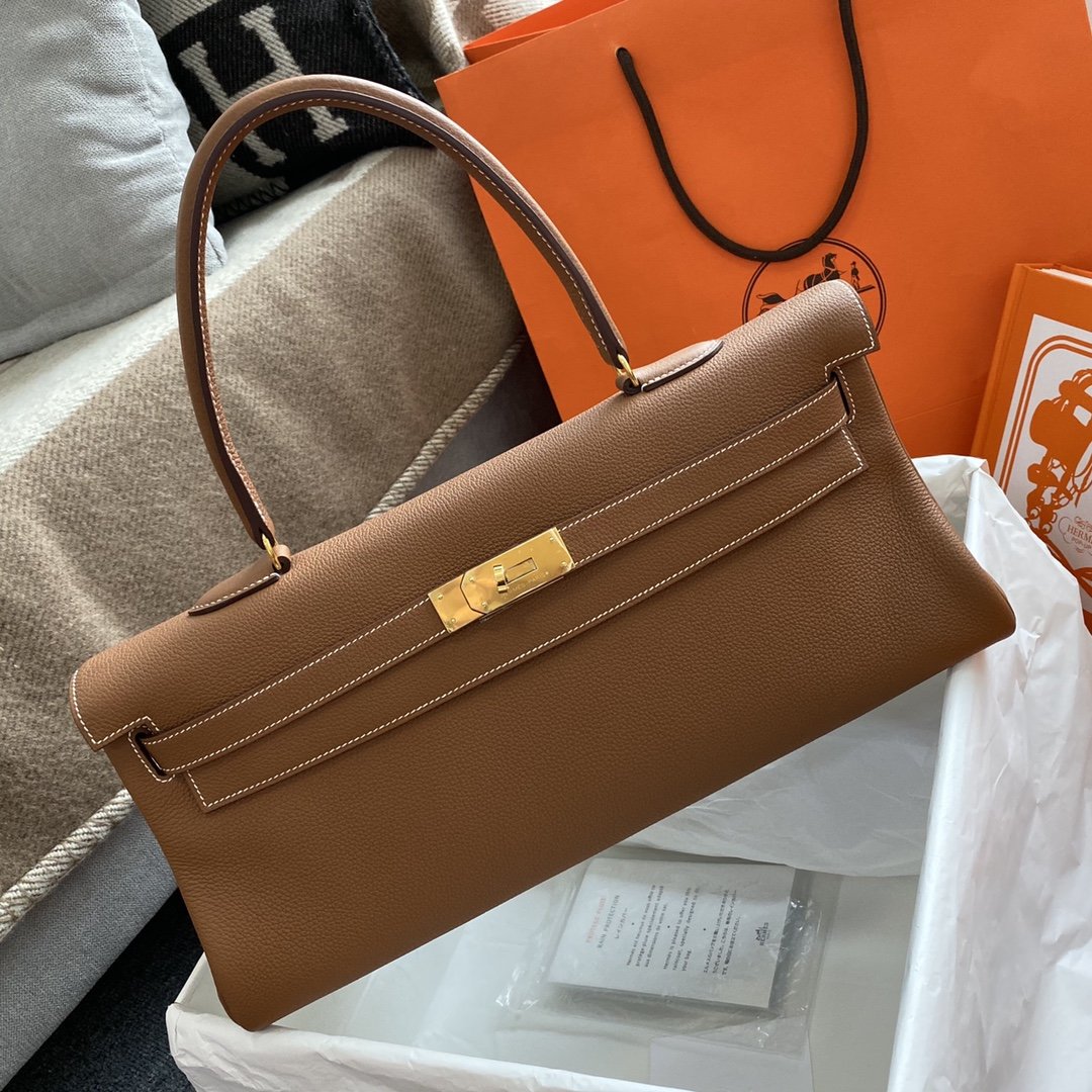 H**me5 Shoulder Kelly CK37 Brown For Women Gold Color Hardware 16.5in/42cm