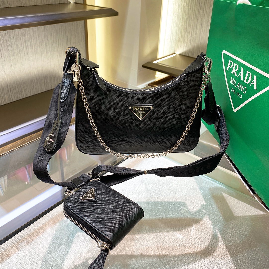 Pra*a Re-Edition 2005 Saffiano Leather Bag Black For Women, Women’s Bags 8.6in/22cm