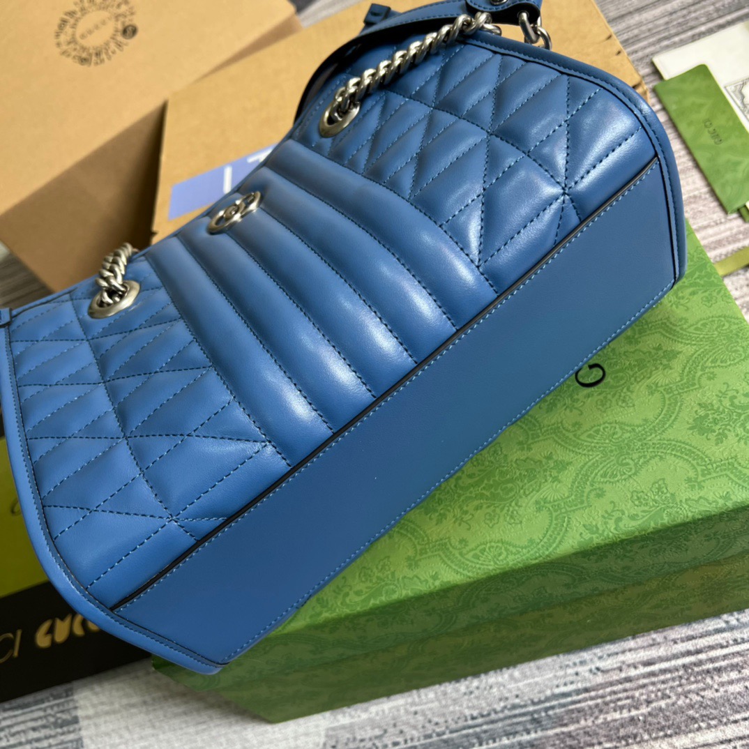 [True-to-ORIGINAL] Gvc*1 Marmont Small Matelasse Tote Blue For Women, Women’s Bags 26.5 in/10.4cm GG ‎‎675796 UM8BF 4340