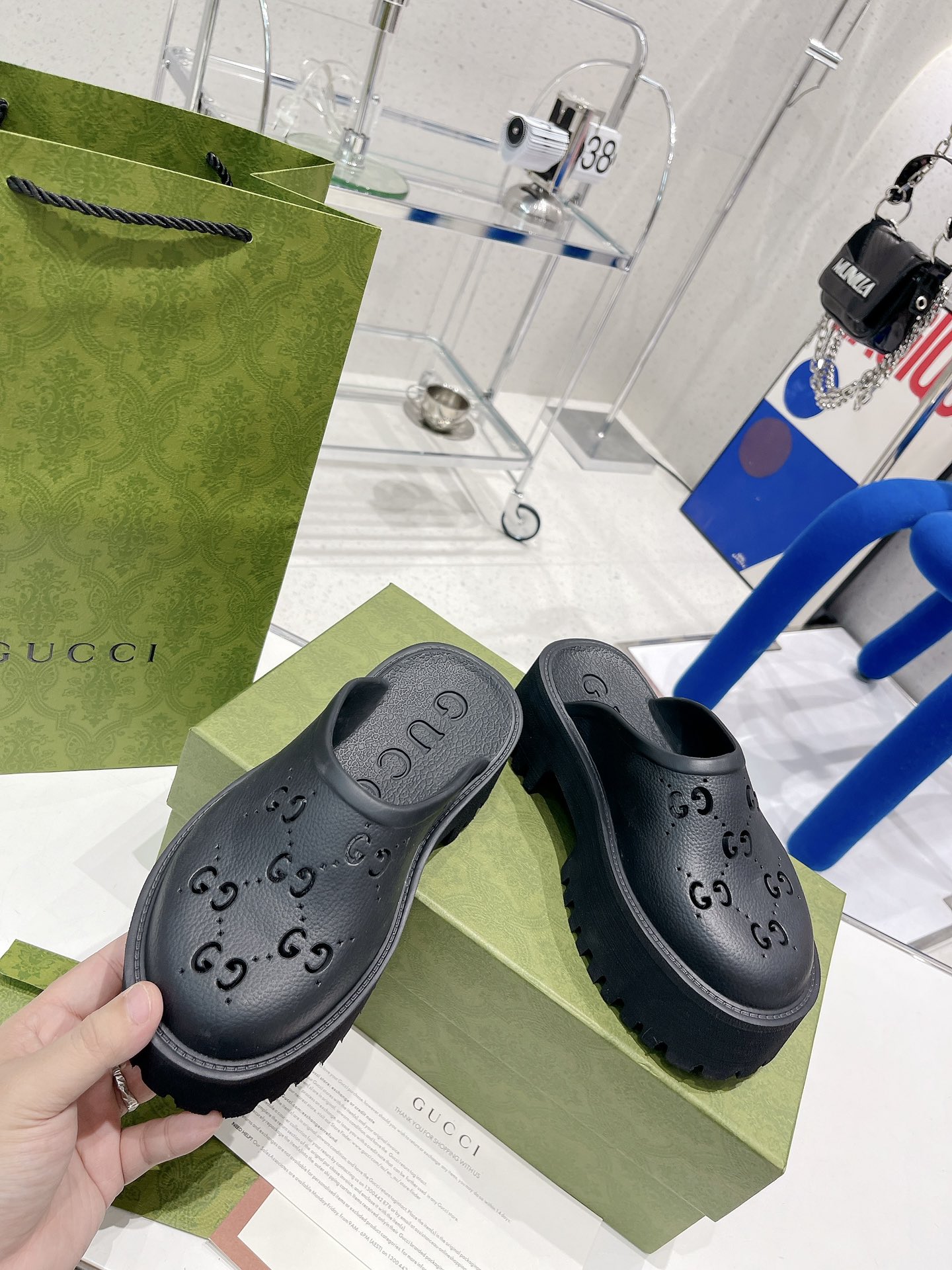 Gvc*1 Women’s Platform Perforated G Sandal Black For Women GG 663577 JFB00 1000