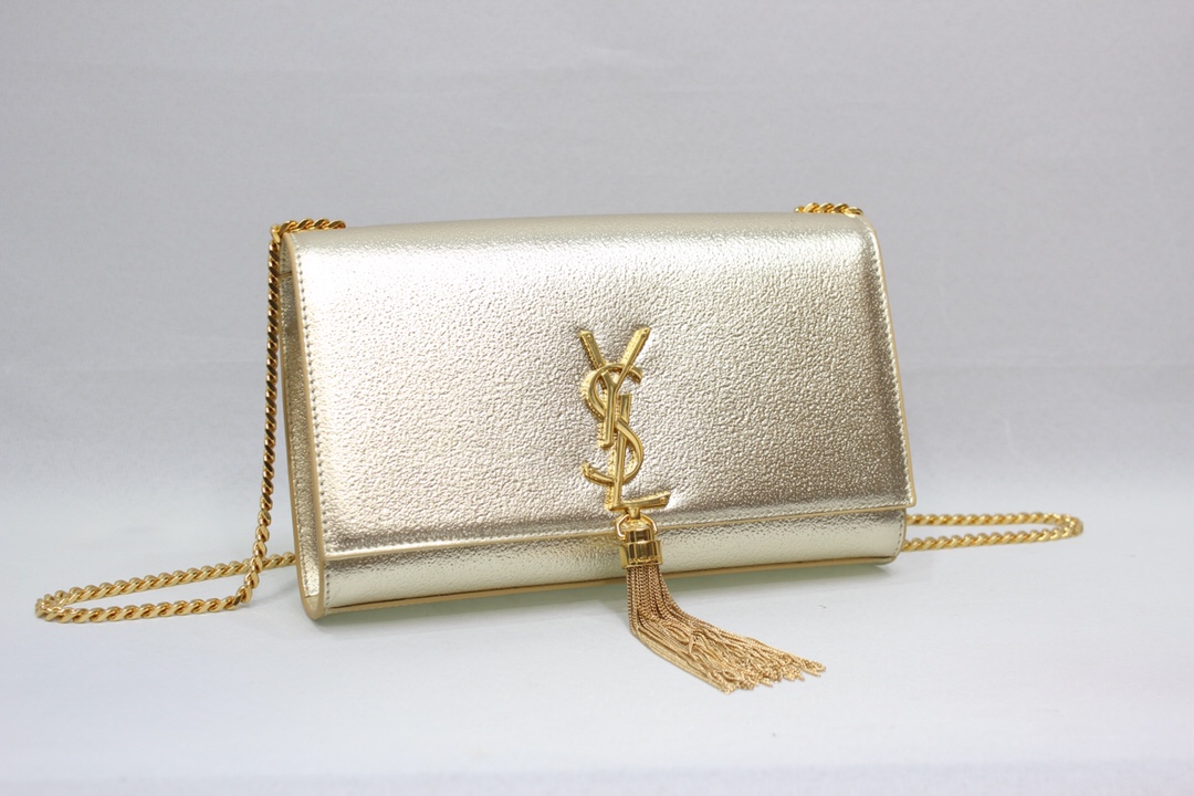 Sa1nt Lau*nt Kate Chain Wallet With Tassel Yellow Copper For Women 10.2in/26cm Y51