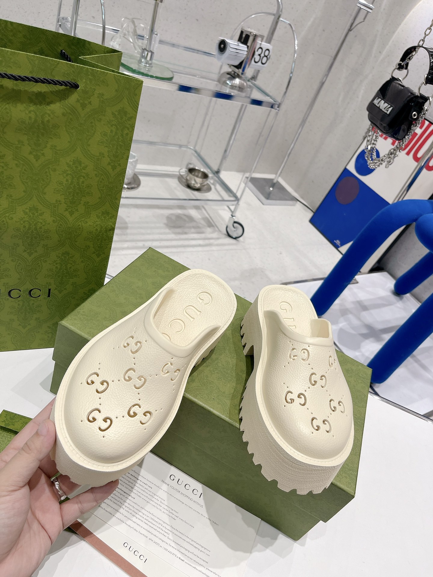 Gvc*1 Women’s Platform Perforated G Sandal White For Women GG