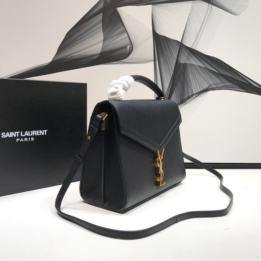 Sa1nt Lau*nt Cassandra Medium Top Handle Bag In Grain Black For Women 9.6in/24.5cm Y51