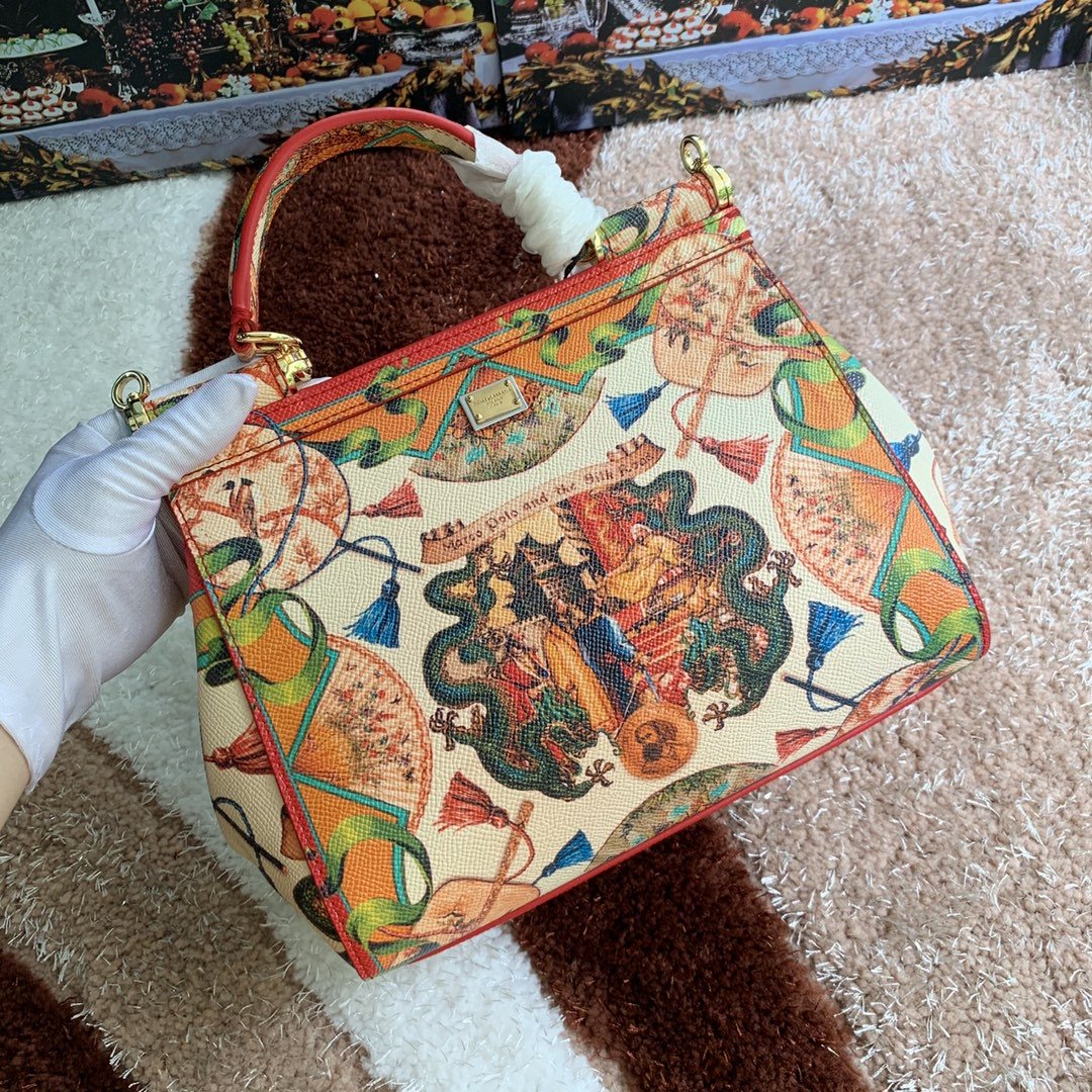 Dolce & Gabbana Medium Sicily Handbag Unique Print Motifs Muticolour For Women 10.2in/26cm DG