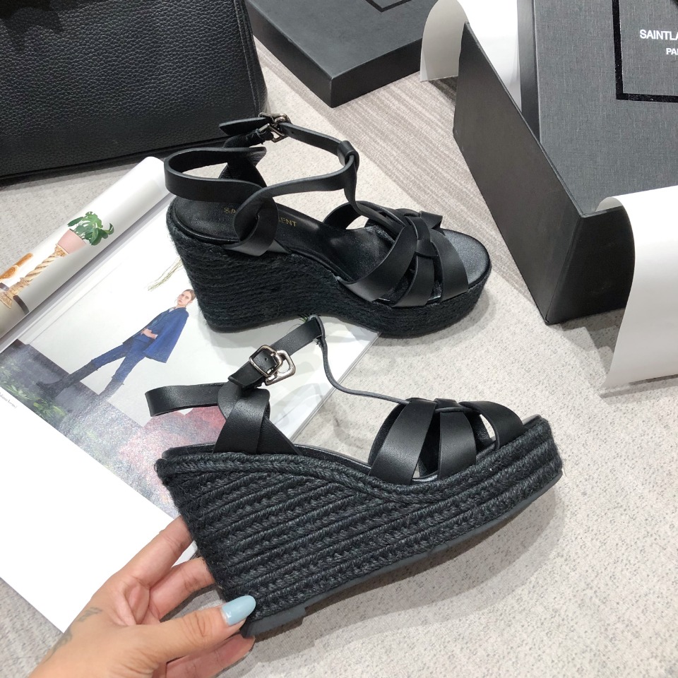 Sa1nt Lau*nt Women’s Tribute Espadrilles Wedge Black For Women Y51 611924BDA001000