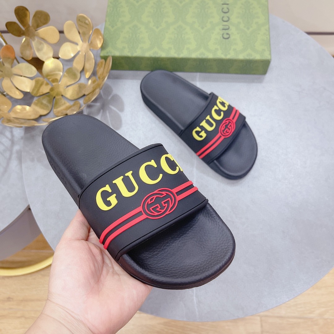 Gvc*1 Men’s Logo Rubber Slide Black Red And Yellow For Men 522887