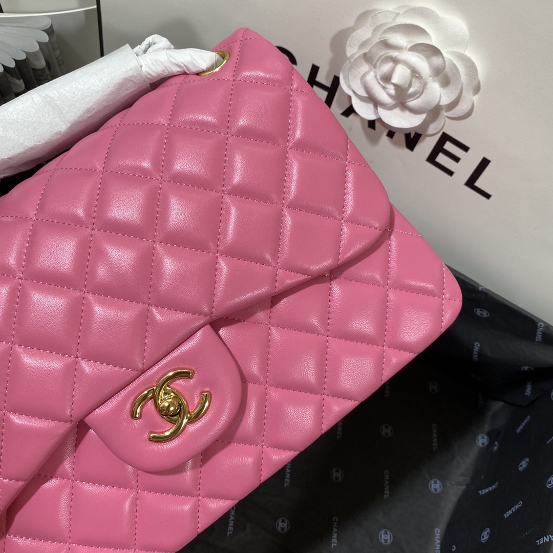 Ch**el Large Classic Handbag Gold Hardware Pink For Women, Women’s Handbags, Shoulder Bags 11.8in/30cm