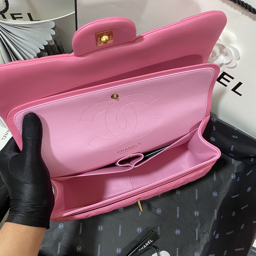 Ch**el Large Classic Handbag Gold Hardware Pink For Women, Women’s Handbags, Shoulder Bags 11.8in/30cm
