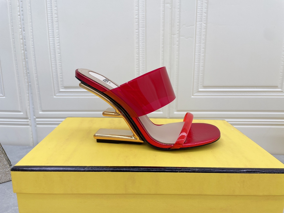 F**di First Red Transparent High-Heeled Sandals For Women