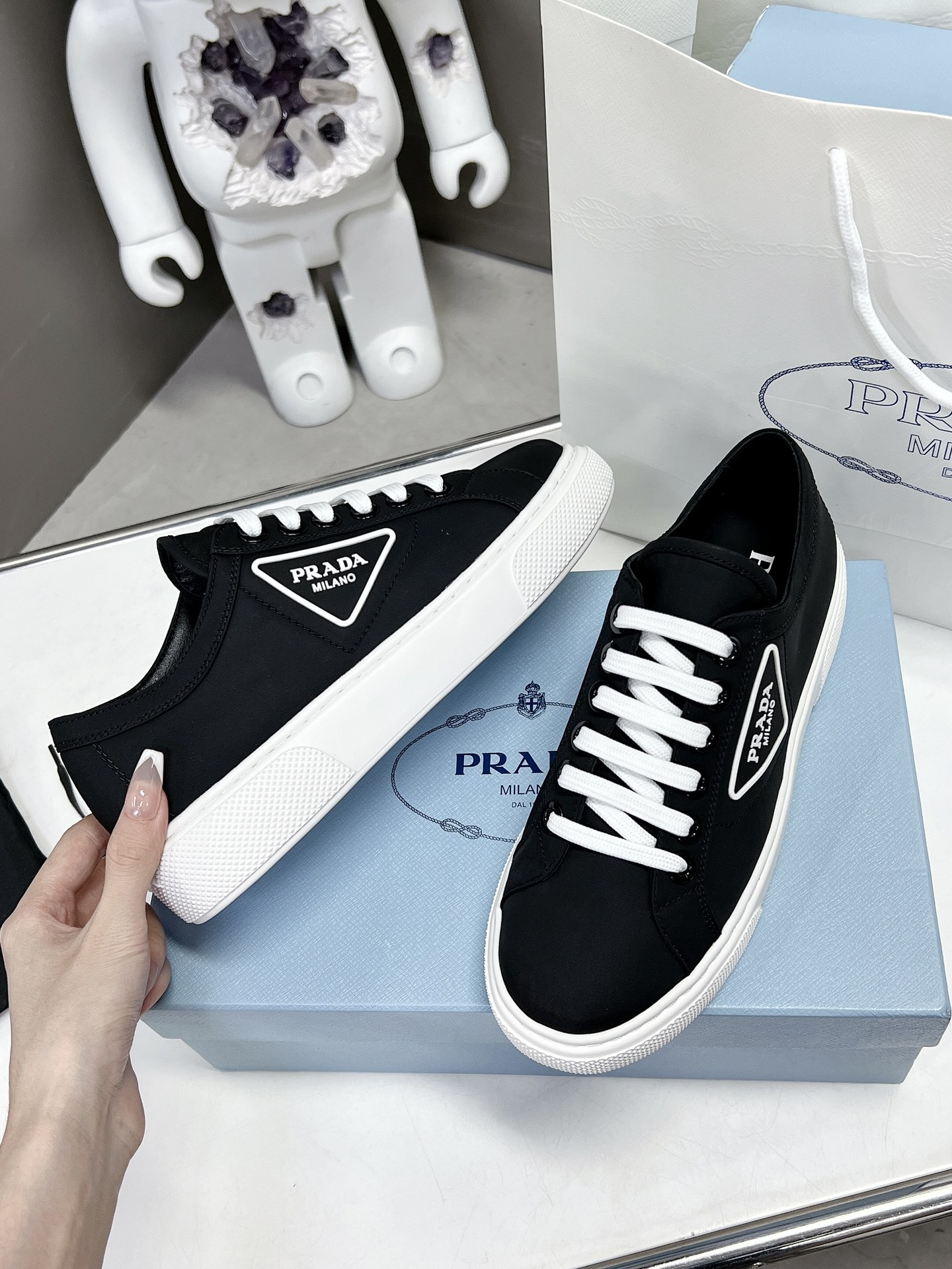 Pra*a Macro Re-Nylon And Brushed Sneakers Black For Women 1.2in/30mm PRD