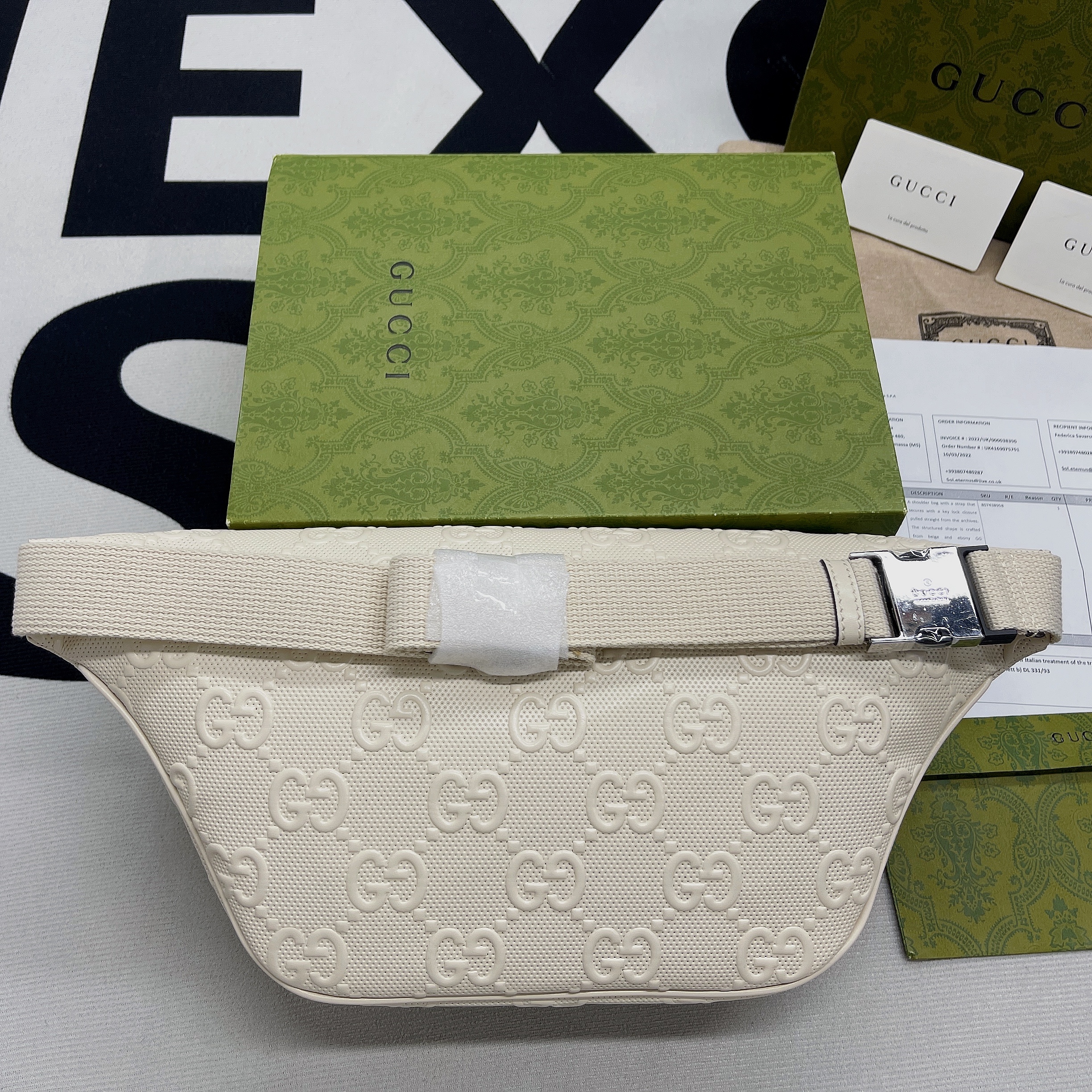Gvc*1 GG Embossed Belt Bag White GG Embossed For Men  11in/28cm GG
