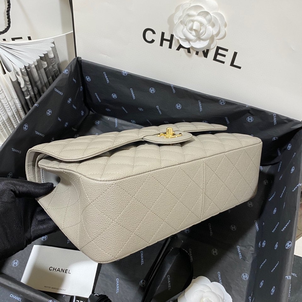 Ch**el Large Classic Handbag Gold Hardware Grey For Women, Women’s Handbags, Shoulder Bags 11.8in/30cm