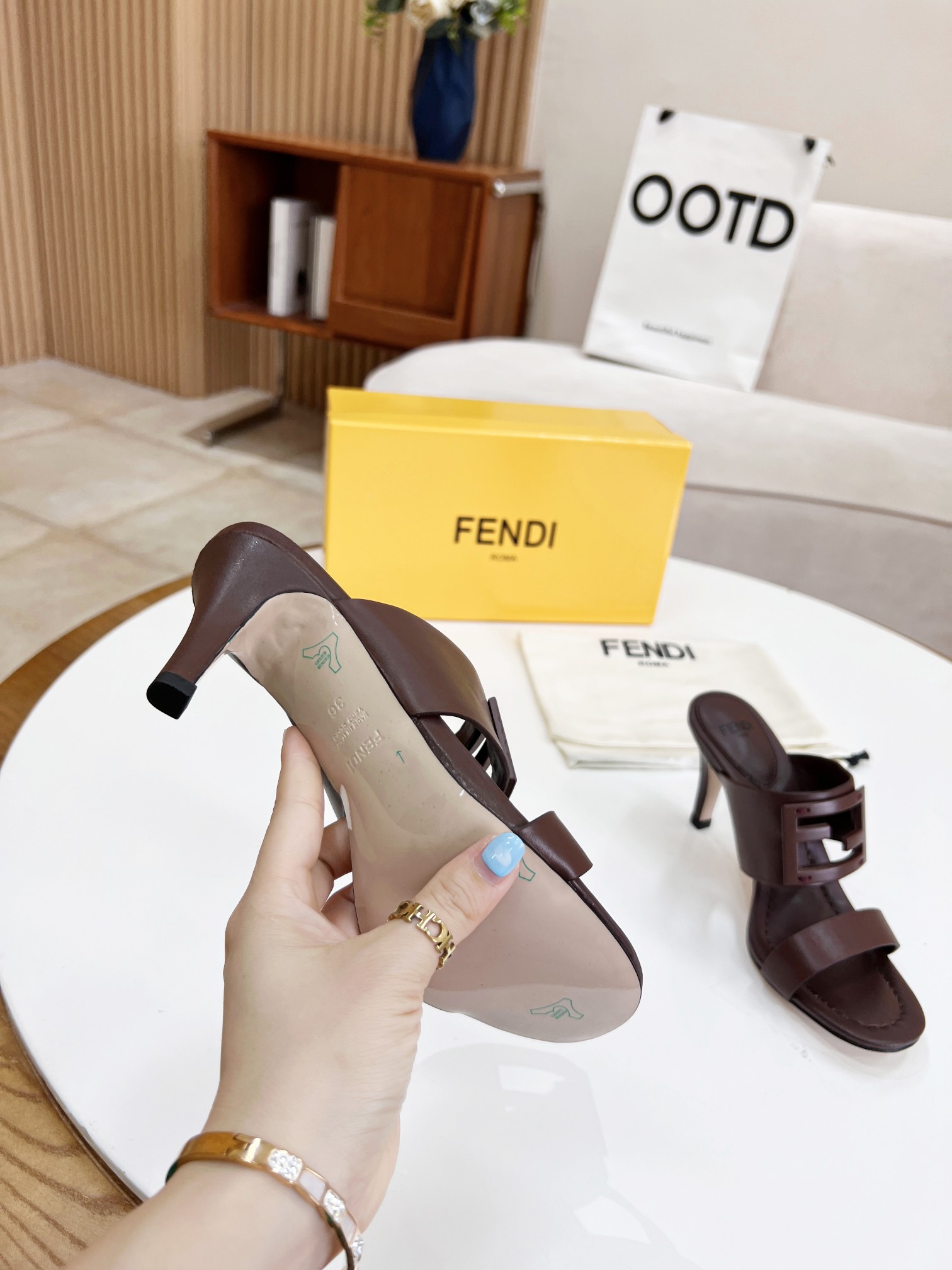 F**di Baguette Burgundy Heels For Women