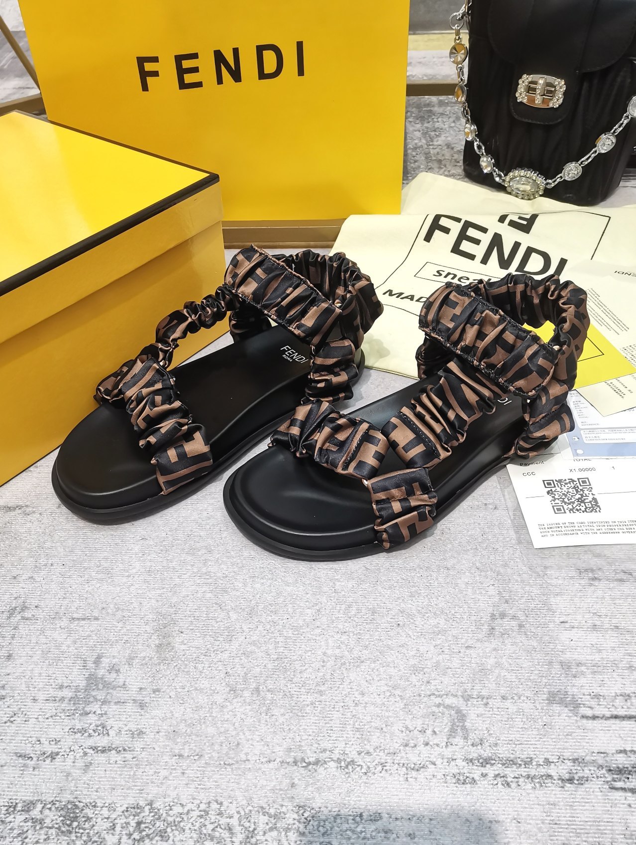 F**di Feel Brown Satin Sandals For Women 8X8291AE7SF0R7V