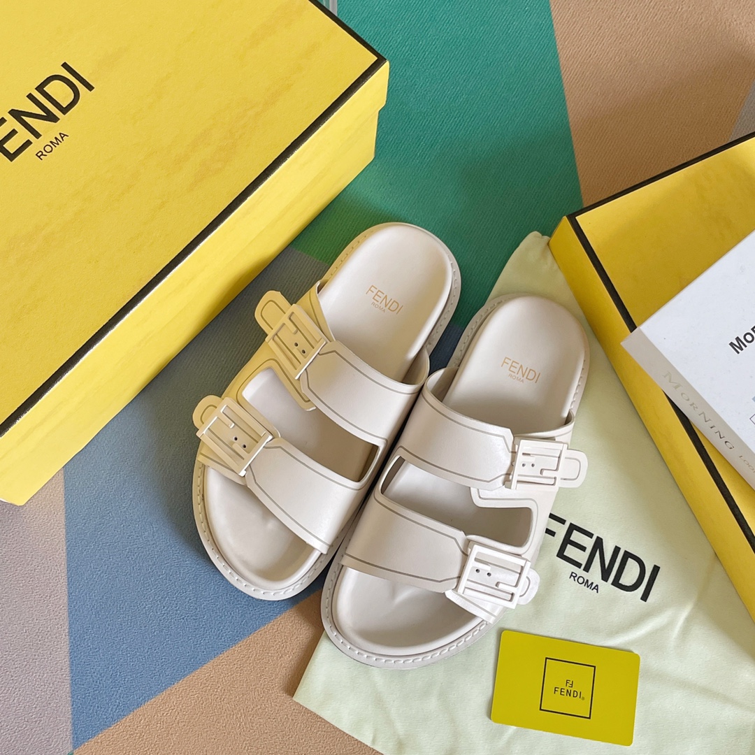 F**di Feel White FF Fabric Slides For Women 8X8326PPHF1G70