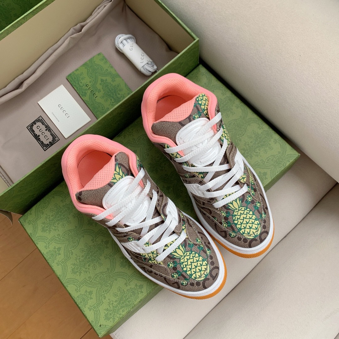 Gvc*1 Men’s Basket Sneaker Print Pineapple Brown Pink For Men ‎661301