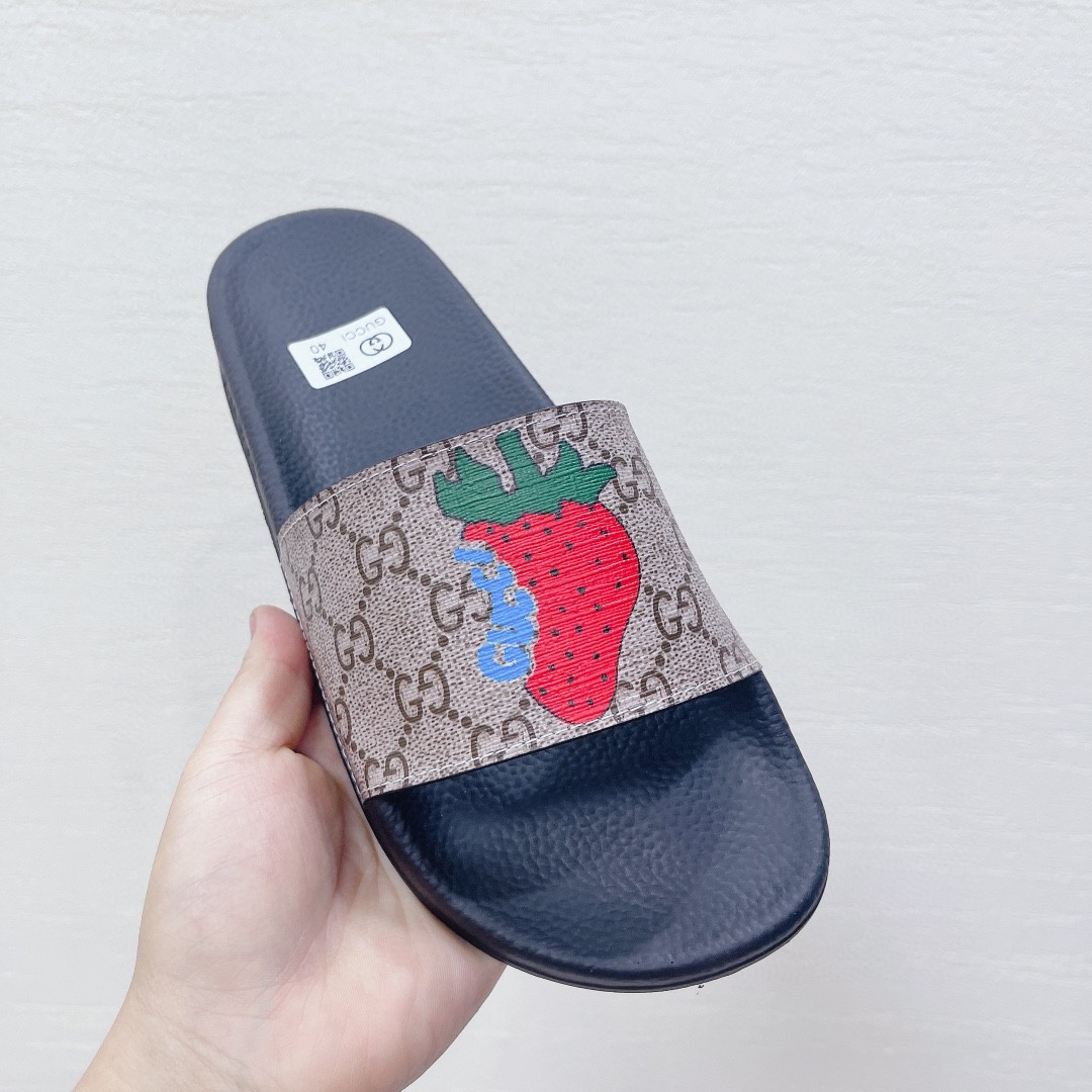Gvc*1 Men’s GG Svp*me Slides With Gvc*1 Strawberry Black And Gray For Men 408508 G2200