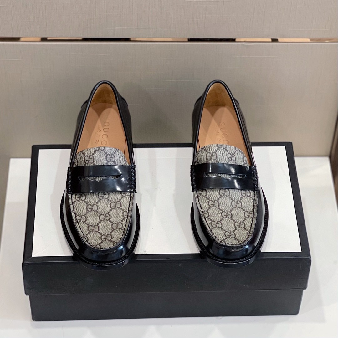 Gvc*1 Men’s GG Loafers Horsebit Black And Beige For Men 699501