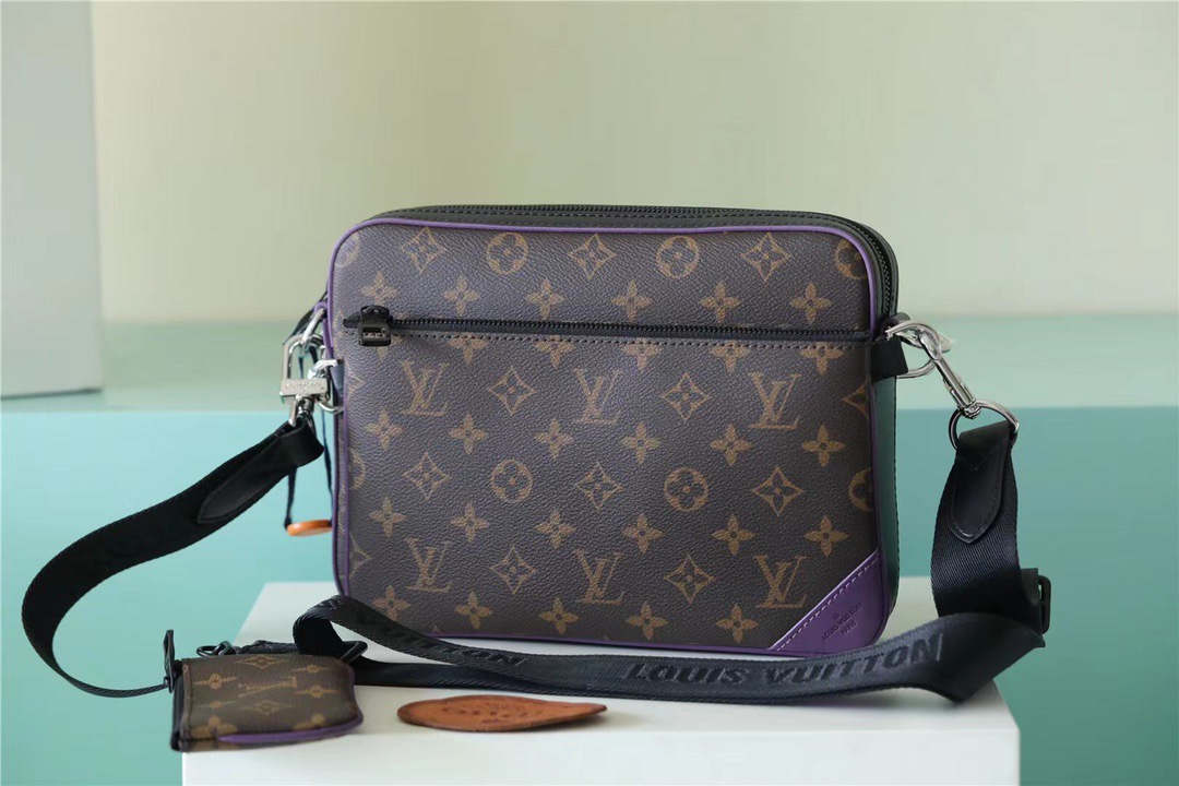 L0vis Vvtt0n Trio Messenger Monogram Macassar Canvas By Virgil Abloh’s Purple For Men, Men’s Bags, Shoulder And Crossbody Bags 9.5in/25cm LV M46266