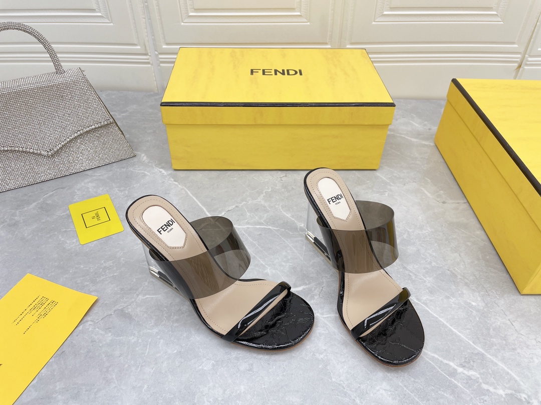 F**di First Black Transparent High-Heeled Sandals For Women