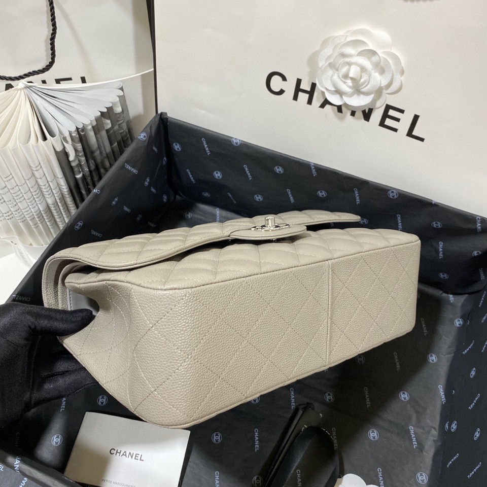 Ch**el Large Classic Handbag Silver Hardware Grey For Women, Women’s Handbags, Shoulder Bags 11.8in/30cm