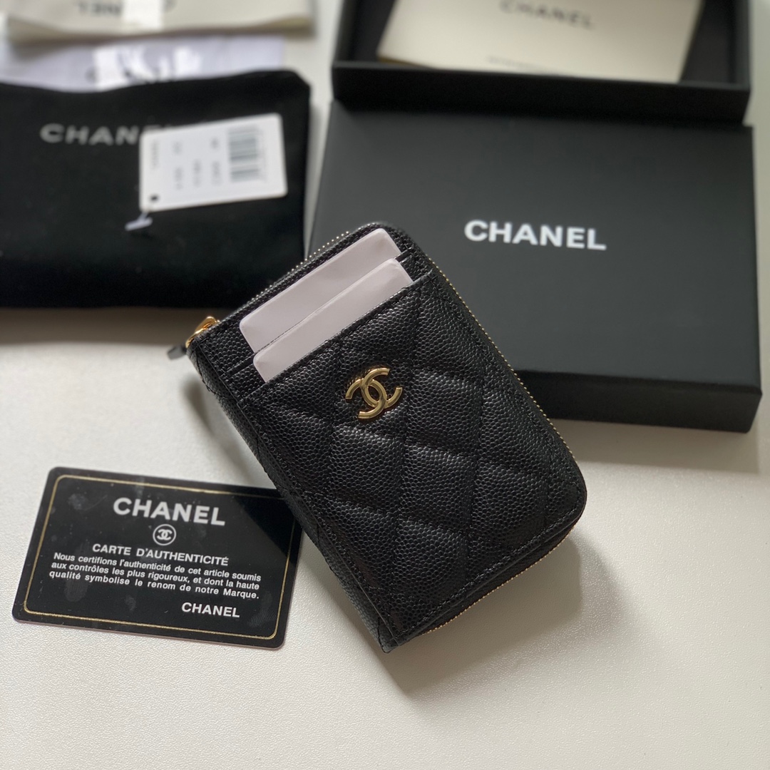 Ch**el Zipped Coin Purse Black Bag For Women 10.9cm/4.3in