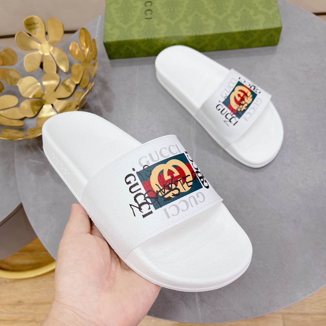 Gvc*1 Men’s Slide Sandal With GG Web White For Men 407345