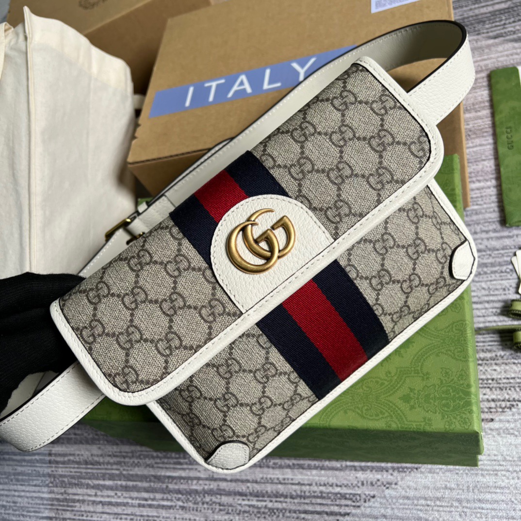 Gvc*1 Ophidia Belt Bag Beige And Ebony GG Svp*me Canvas, A Material With Low Environmental Impact For Men  8.7in/22cm GG 674081 96IWT 9794