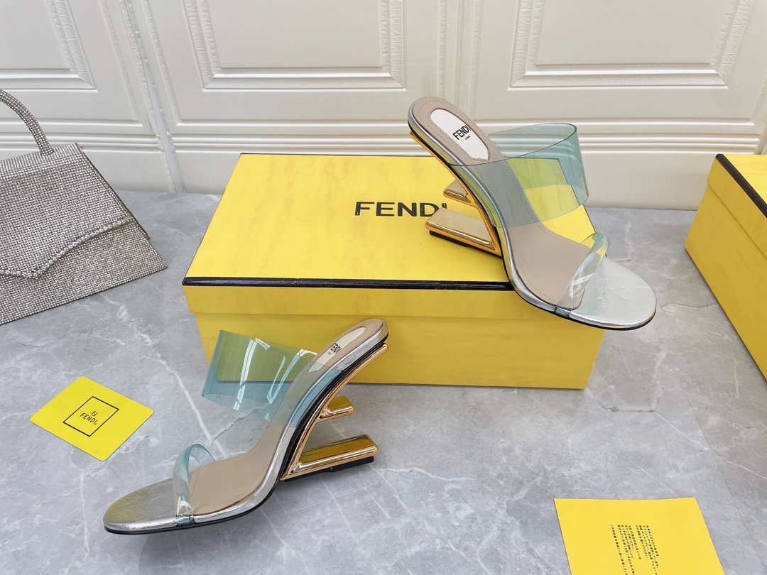 F**di First Blue Transparent High-Heeled Sandals For Women