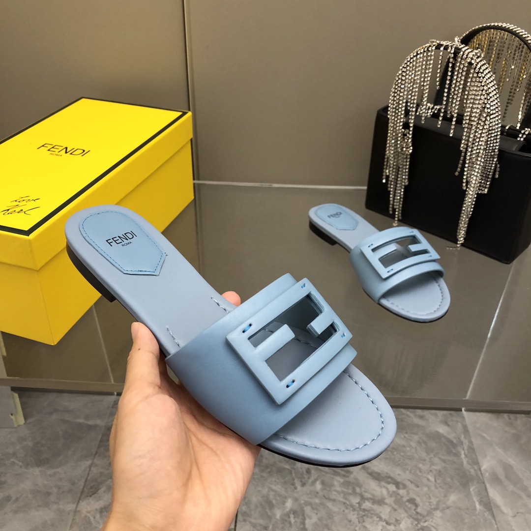 F**di Signature Light Blue Slides For Women 8R8136AE7TF18TF