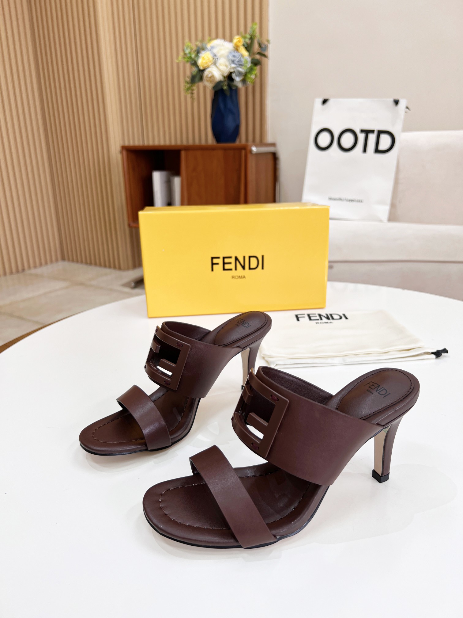 F**di Baguette Burgundy Heels For Women