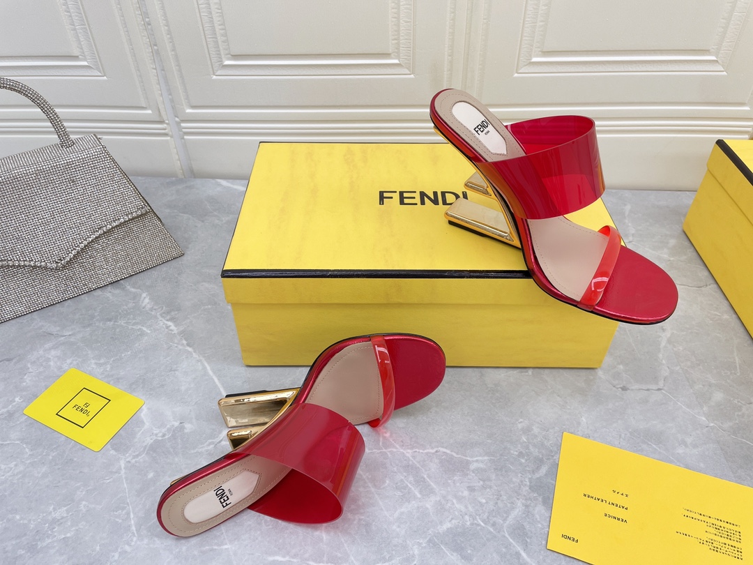 F**di First Red Transparent High-Heeled Sandals For Women