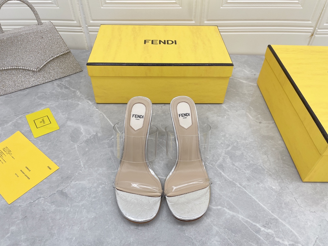 F**di First White Transparent High-Heeled Sandals For Women