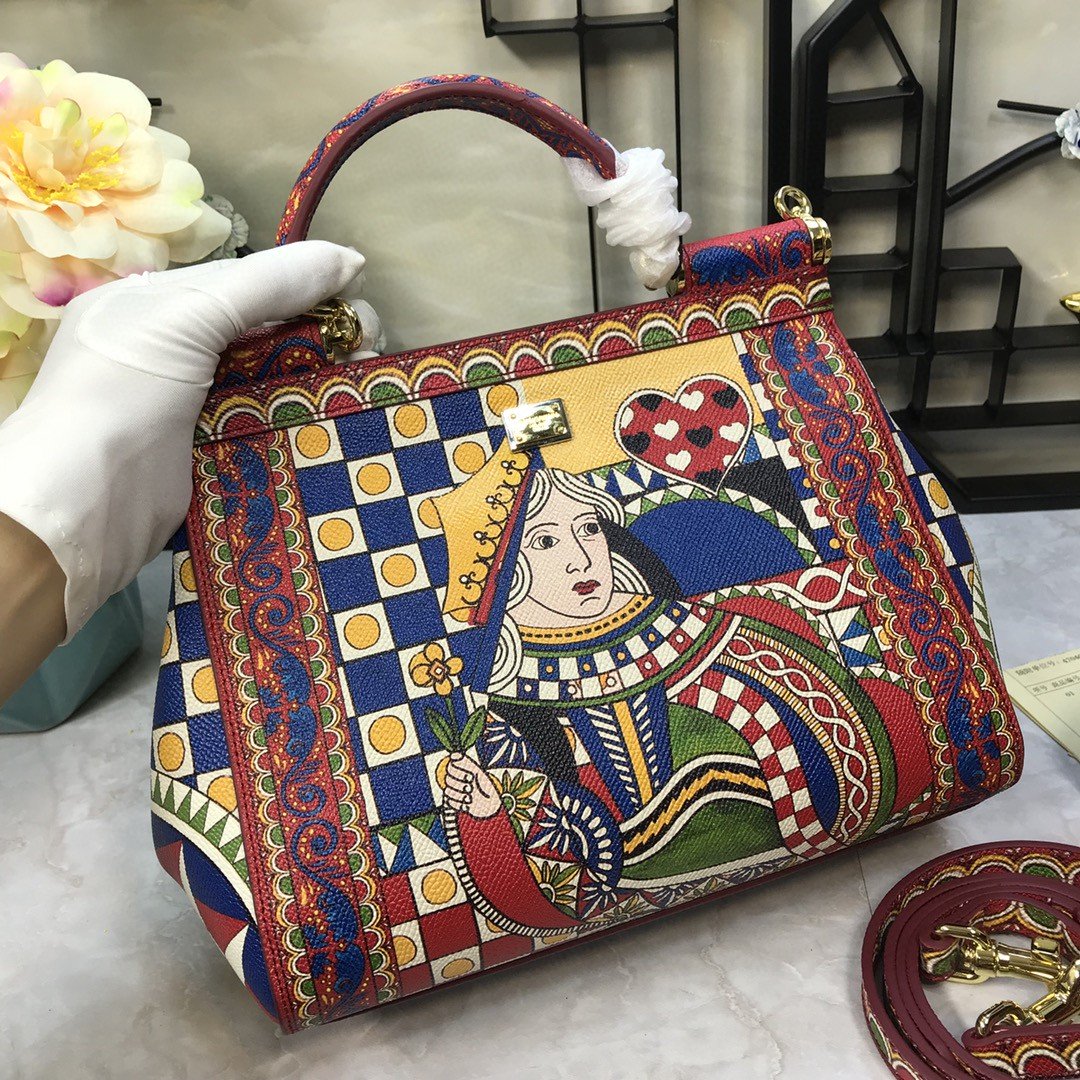 Dolce & Gabbana 90s Sicily Bag With Logo Print Multicolor For Women 10.2in/26cm DG