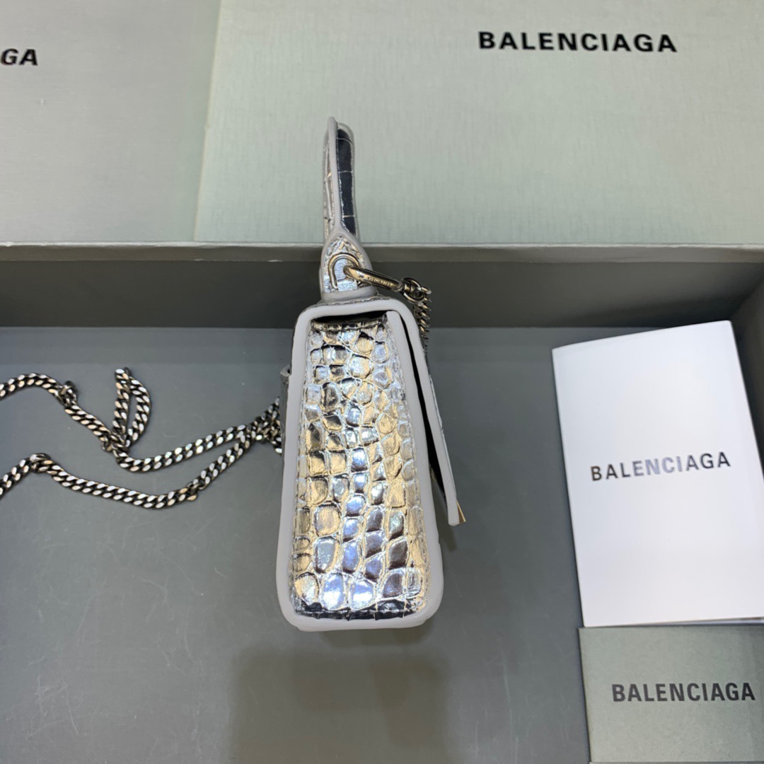 Ba1en*iaga Hourglass Mini Handbag With Chain In Sliver, For Women, Women’s Bags 4.7in/12cm