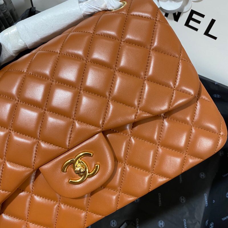 Ch**el Large Classic Handbag Gold Hardware Brown For Women, Women’s Handbags, Shoulder Bags 11.8in/30cm