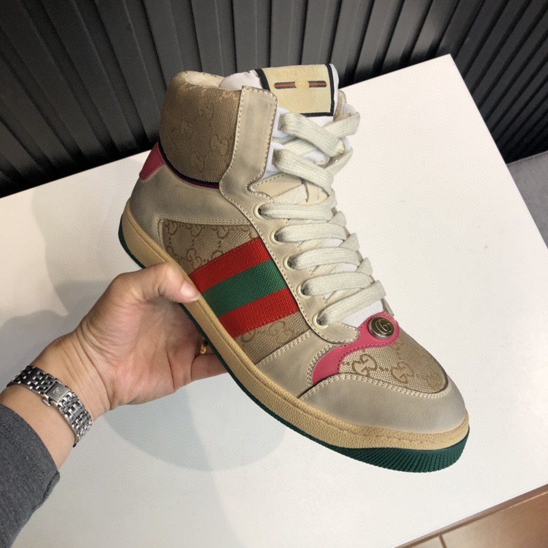 Gvc*1 Men’s Screener GG Distressed High Top Off-White Pink For Men 5637309