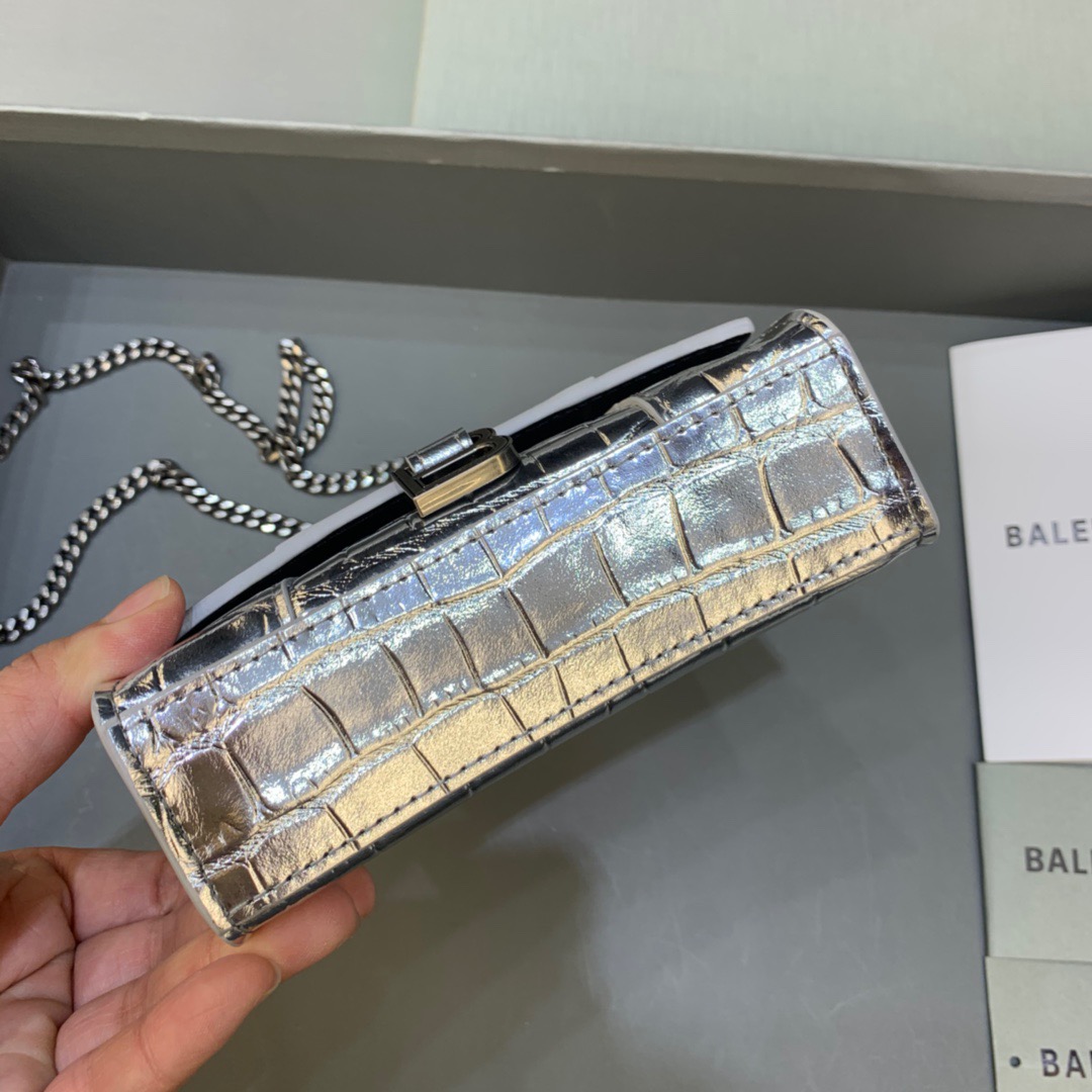 Ba1en*iaga Hourglass Mini Handbag With Chain In Sliver, For Women, Women’s Bags 4.7in/12cm