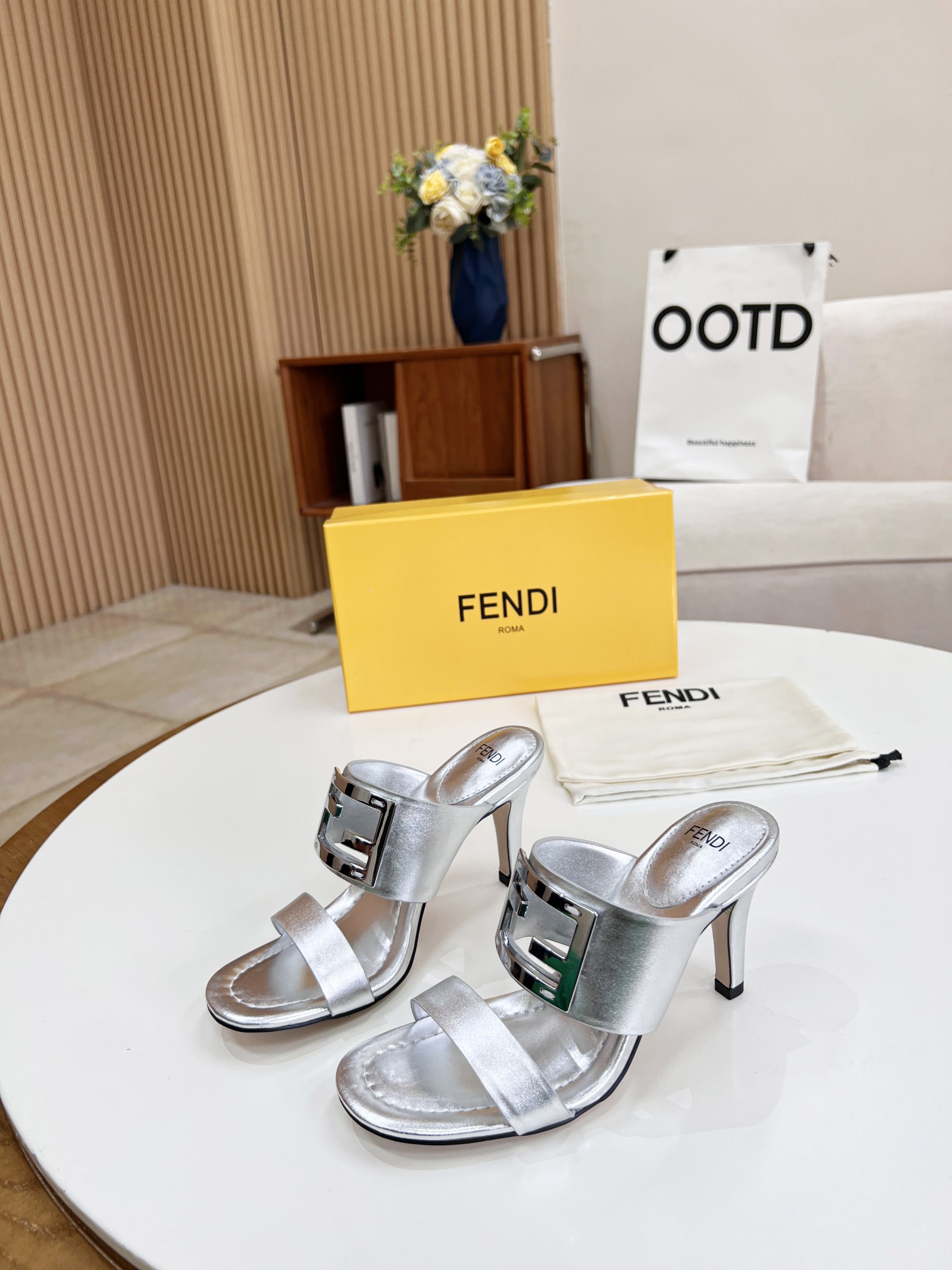 F**di Baguette Silver Heels For Women